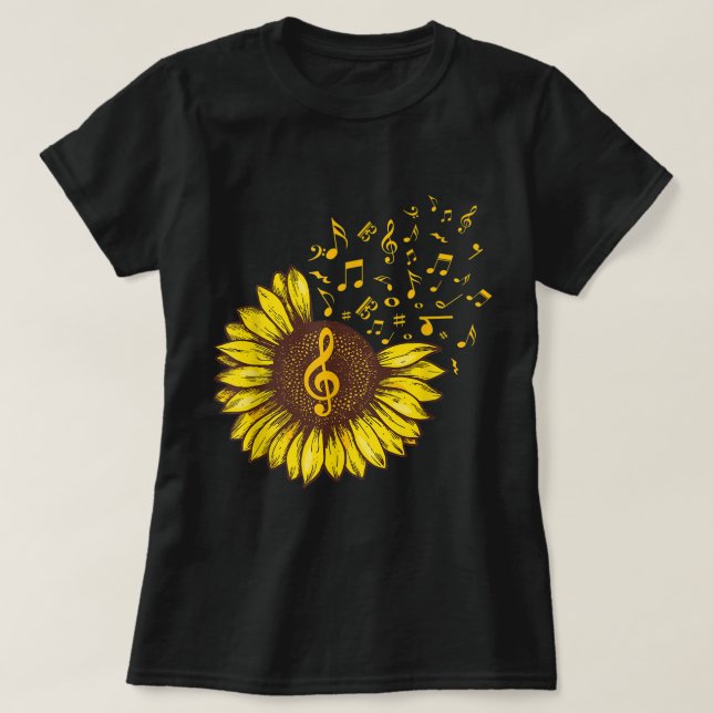T-shirt Sunflower Music Notes Art Design (Design devant)