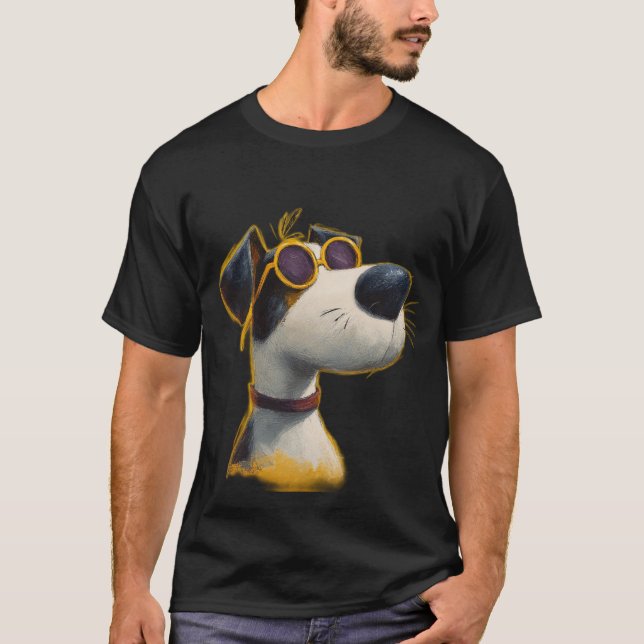 T-shirt Sunny Pup — Retro Dog with Yellow Sunglasses  (Devant)