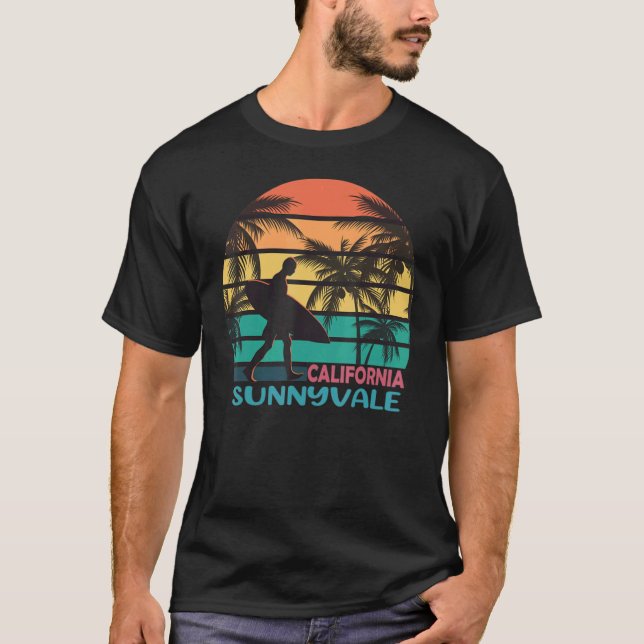 T-shirt Sunnyvale California CA Palm Tree Surfboard Surfer (Devant)