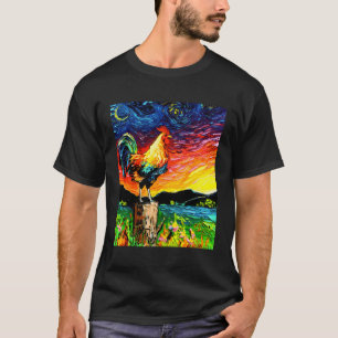 T-shirt Sunrise Rooster Starry Night Farm Paysage Par Aja