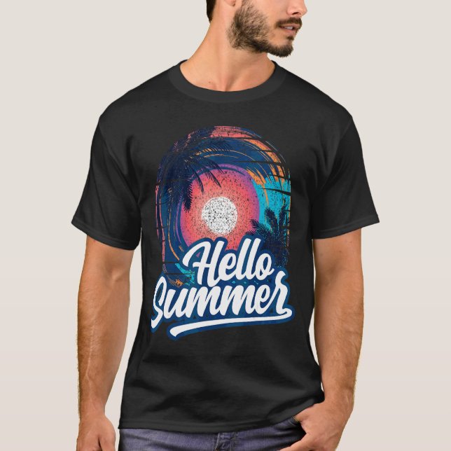 T-shirt Sunset Beach Palm Tree Bonjour Vacances été Holi (Devant)