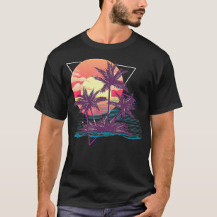 T-shirt Sunset Beach Palm Trees Tropical Summer Retro