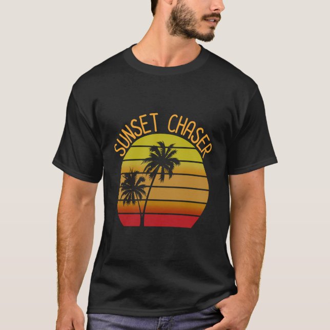 T-shirt Sunset Chaser Beach Vacances Palm Tree Sable Et Su (Devant)