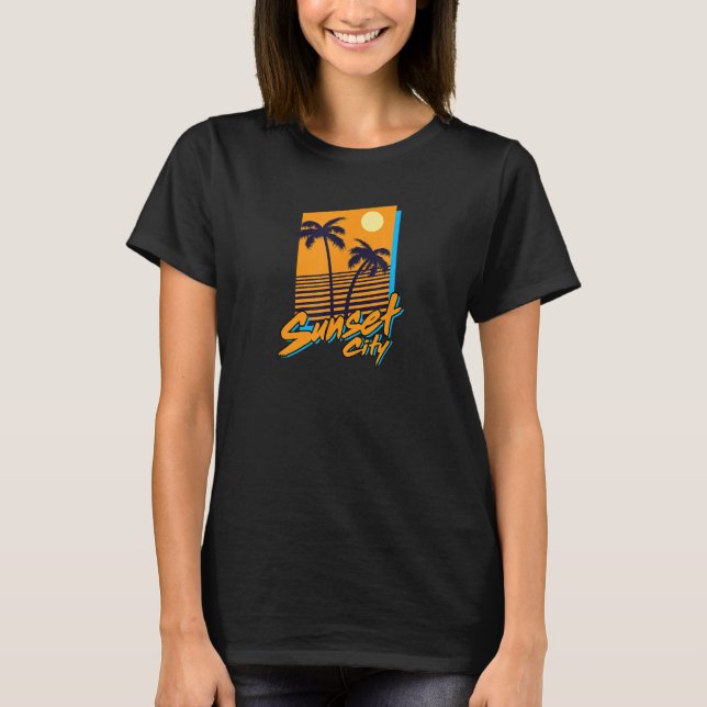 T-shirt Sunset City Retro Beach Summer Vibes (Devant)