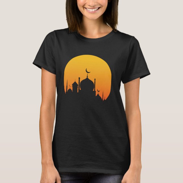 T-shirt Sunset Mosque Crescent Islamic Faith Design For Mu (Devant)