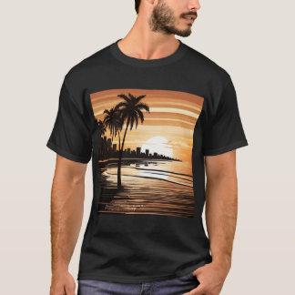 T-shirt Sunset Palm Beach Tee - Tropical Twilight Design