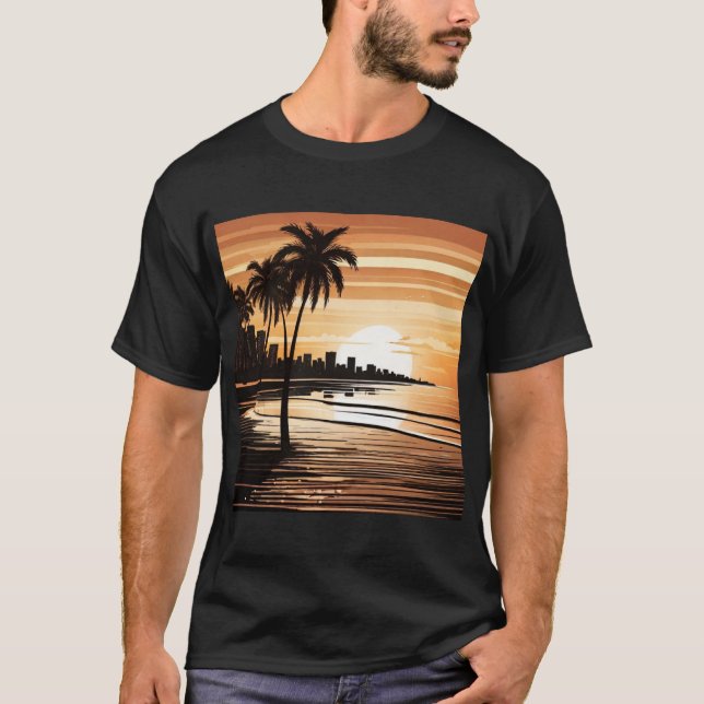 T-shirt Sunset Palm Beach Tee - Tropical Twilight Design (Devant)