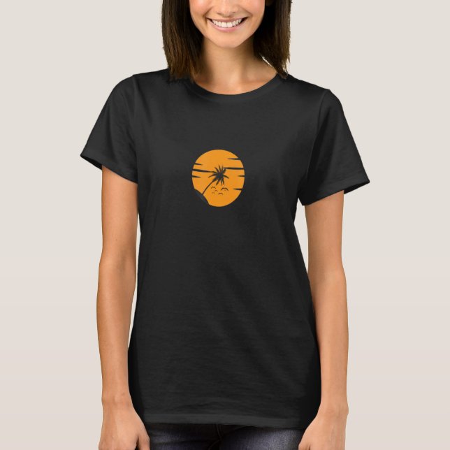 T-shirt Sunset, palm tree and beach, simple design, gift, (Devant)