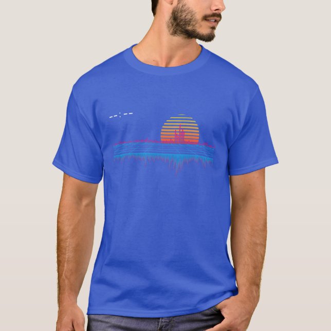 T-shirt Sunset Retrowave City Soundwave family (Devant)
