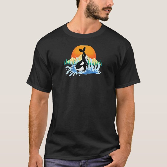 T-shirt Sunset Sea Waves Ocean Animal Killer Whale Orca (Devant)