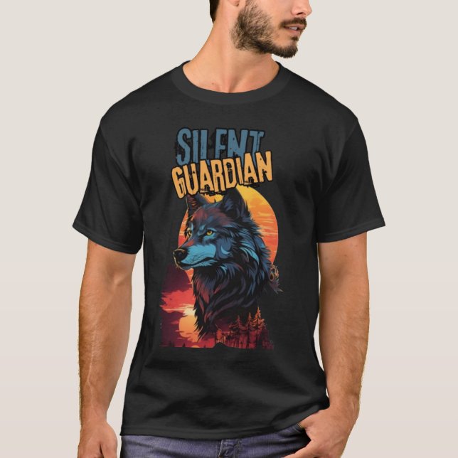 T-shirt Sunset Sentinel : Loup bleu dans la lumière de la  (Devant)