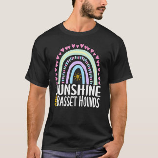 T-shirt Sunshine And Basset Hounds Cute Rainbow Graphic Wo