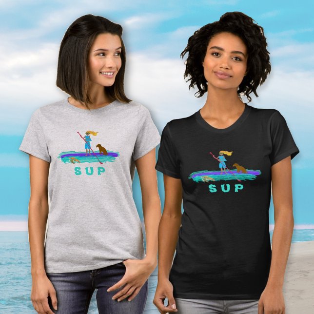 T-shirt SUP Girl n Chien Paddleboarding Tortue de mer Tee (Créateur téléchargé)