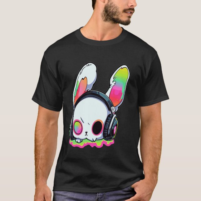 T-shirt Super EDM Bunny DJ Trippy Rave (Devant)