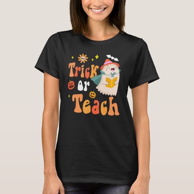 T-shirt Super Halloween Trick ou Enseigner Retro Floral Fa (Devant)