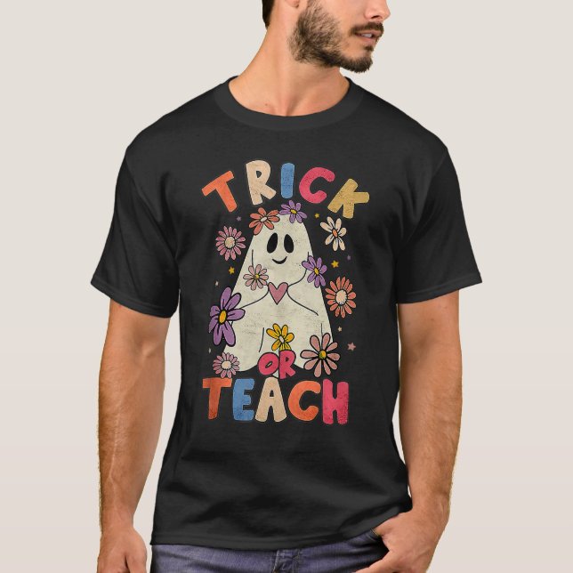 T-shirt Super Halloween Trick Ou Enseigner Retro Floral Fa (Devant)