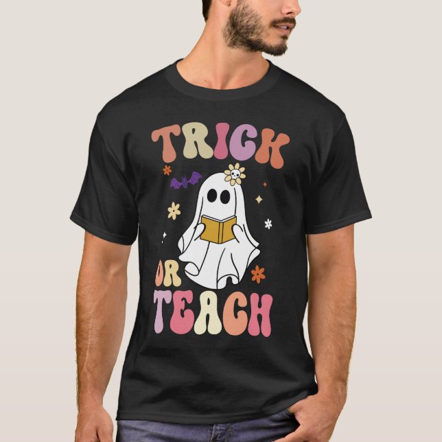 T-shirt Super Halloween Trick ou Enseigner Retro Floral Fa (Devant)