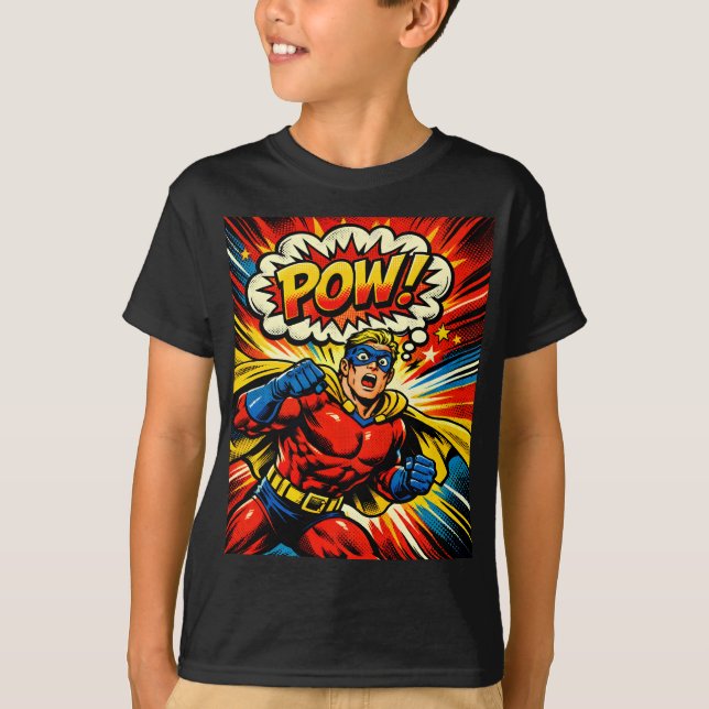 T-shirt Super-héros Rétro POW! Bande Dessinée Pop Art (Devant)