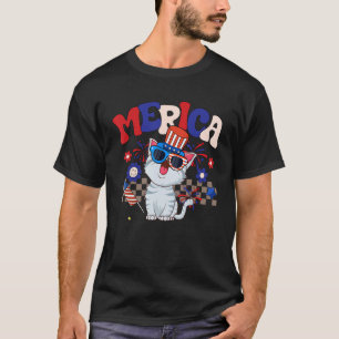 T-shirt Super Merica Chat Lunettes de soleil USA Drapeau F