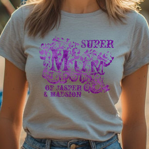 T-shirt Super Mum décoratif violet enfants noms top