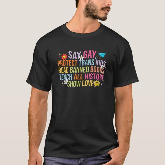 T-shirt Super Say Gay Protect Trans Kids Lire Livre interd (Devant)