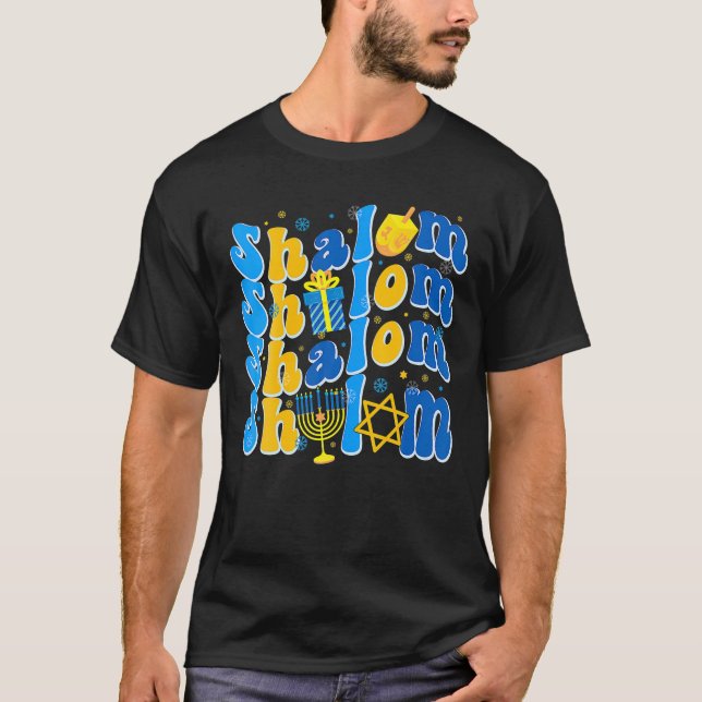 T-shirt Super Shalom Peace Jewish Hanoukka Jewish Dreidel (Devant)