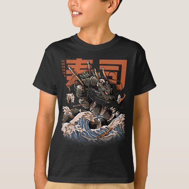 T-shirt Super Sushi Dragon Japonais Nourriture Kawaii Drag (Devant)