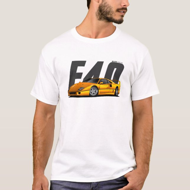 T-shirt Super Voiture Sport Jaune Retro F40 F-40 (Devant)