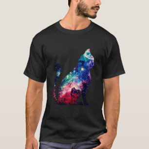 T-shirt Superbe Espace Nebula Galaxy Chat Silhouette T-Shi