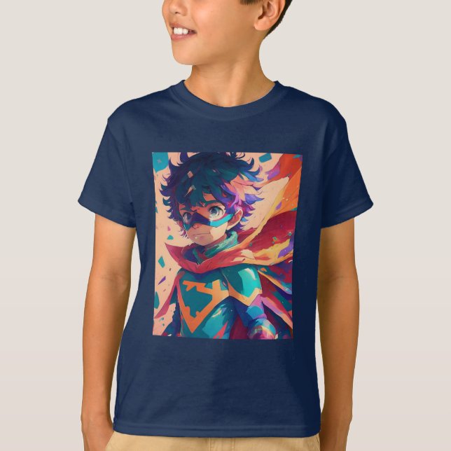 T-shirt Superhero Anime rouge et bleu (Devant)