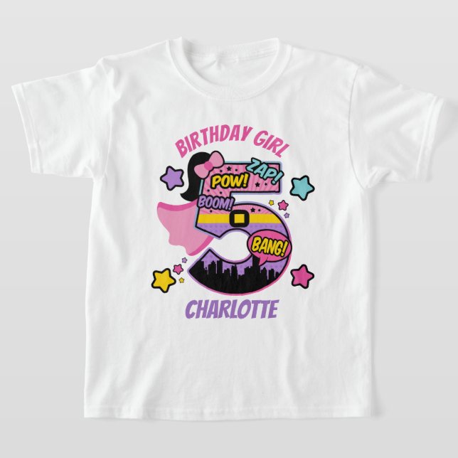 T-shirt Superhero cinquième anniversaire fille 5e Super fi (Poser)