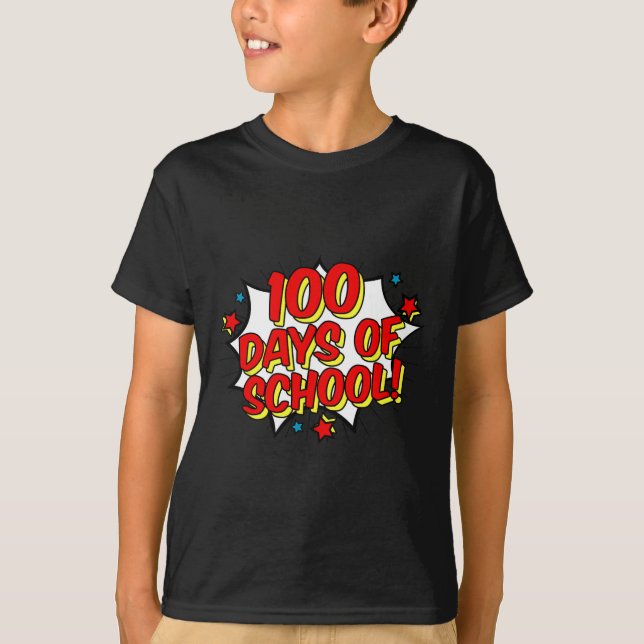 T-shirt Superhero Style Joyeux 100ème 100 Jours d'école (Devant)
