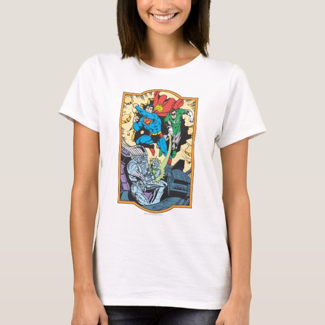 T-shirt Superman & Green Lantern Combat Brainiac (Devant)