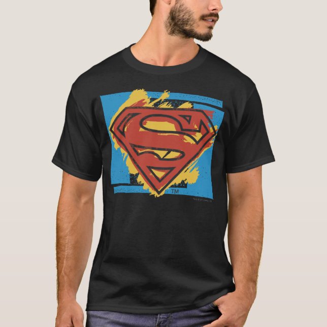 T-shirt Superman S-Shield | Logo Arrière - plan bleu peint (Devant)