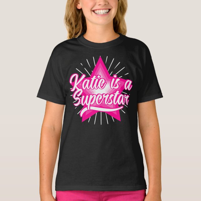 T-shirt Superstar Rose White Star Girl Votre nom Texte (Devant)
