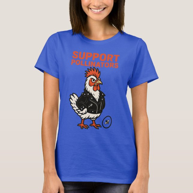 T-shirt Support Polinators Cool Rooster in Leather Jacket  (Devant)