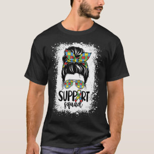 T-shirt Support Squad Messy Bun Puzzle Pièces Autisme Awar