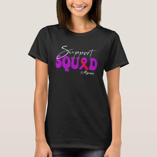 T-shirt Support Squad Migraine Awareness Purple & Red Ribb (Devant)