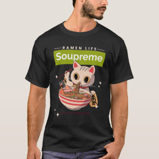 T-shirt Suprême - Bonne Soupe - Chat manger des nouilles R