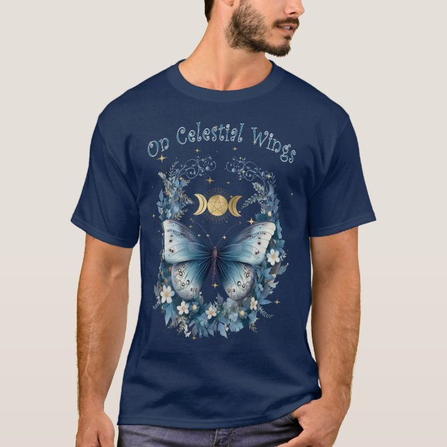 T-shirt Sur les ailes célestes Papillon enchâssé (Devant)
