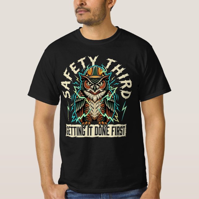 T-shirt Sûreté en dernier L'efficacité avant tout Col bleu (Devant)