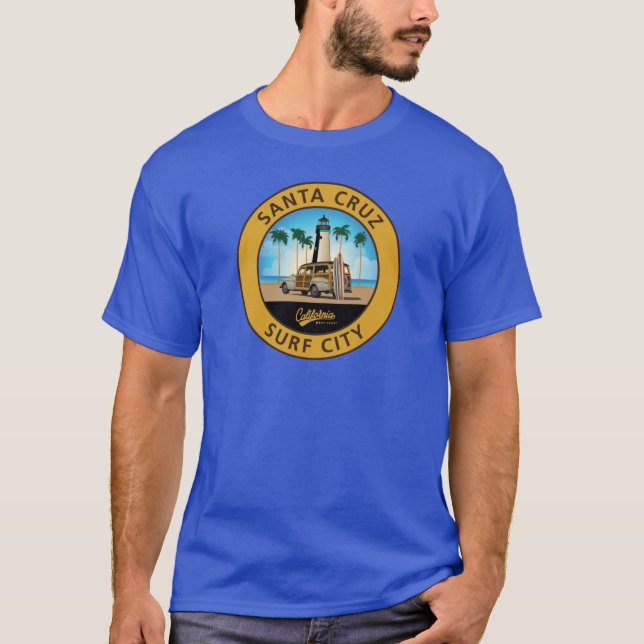 T-shirt Surf City Logo Lighthouse with Woodie Sticker Wood (Devant)