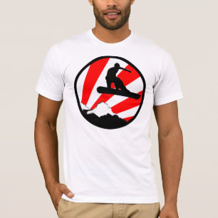 T-shirt surf des neiges. rayons rouges. montagne