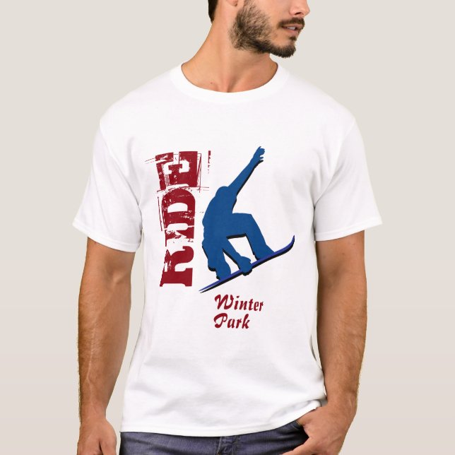 T-shirt Surf des neiges rouge de parc d'hiver de tour (Devant)