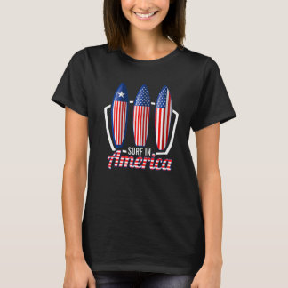 T-shirt Surf En Amérique États-Unis Drapeau Surf