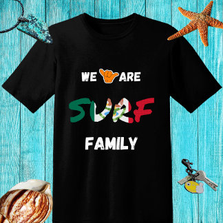 T-shirt Surf famille design avec main shaka et drapeau du