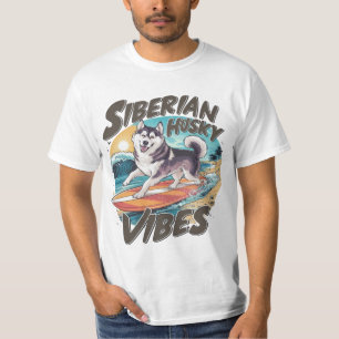 T-shirt Surf Husky Sibérien conquérant la houle tropicale