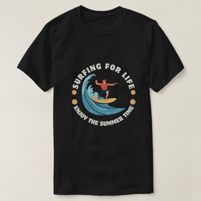 T-shirt Surf Noir & Jaune Pour La Conception De Vie (Design devant)