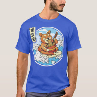 T-shirt Surf Shiba Inu Manger Ramen Japon Waves Kawaii
