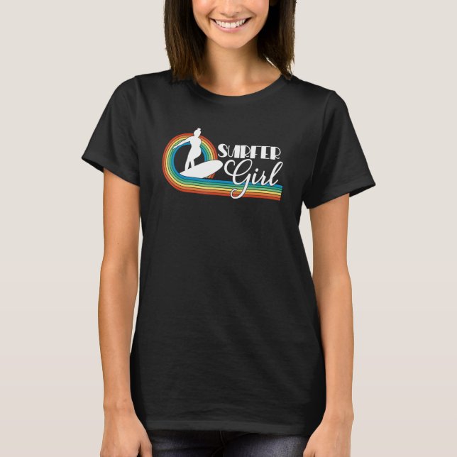 T-shirt Surfer Fille Filles Filles Plage Été Surf Rétro (Devant)